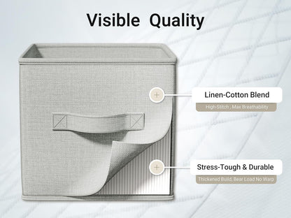 4 Pack Foldable Fabric Closet Storage Bins, 11Inch Organizer Cubes with Handles, Linen Storage Boxes for Clothes, Toys, Books and Home Organization,Gray