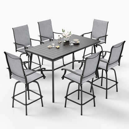Sophia & William Outdoor Bar Set, Patio Bar Table and Chairs Set Patio Dining Set, Bar Height Patio Set - 6 x Swivel Bar Chairs(Grey), 1 x Rectangular Bar Table(Black)