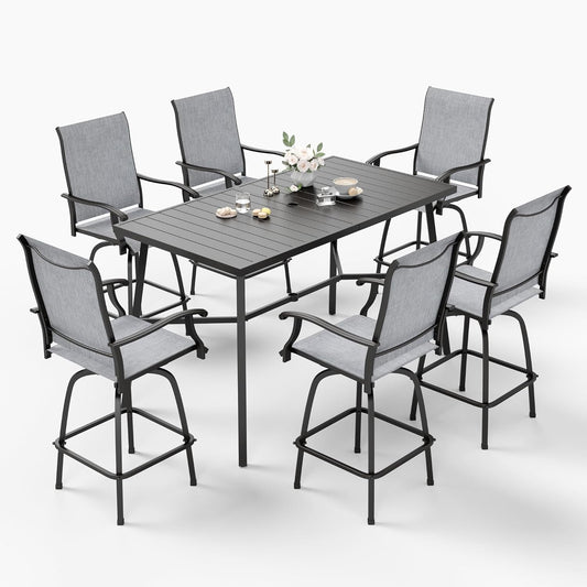 Sophia & William Outdoor Bar Set, Patio Bar Table and Chairs Set Patio Dining Set, Bar Height Patio Set - 6 x Swivel Bar Chairs(Grey), 1 x Rectangular Bar Table(Black)
