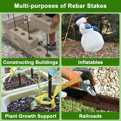 AAGUT 16 Inch Rebar Stakes Heavy Duty 16 Pack 3/8" Diameter Landscape Timber Spikes, Straight Stakes with Chisel Point End, Ground Anchors for Camping Tent, Garden Plant Support, Concrete, Black