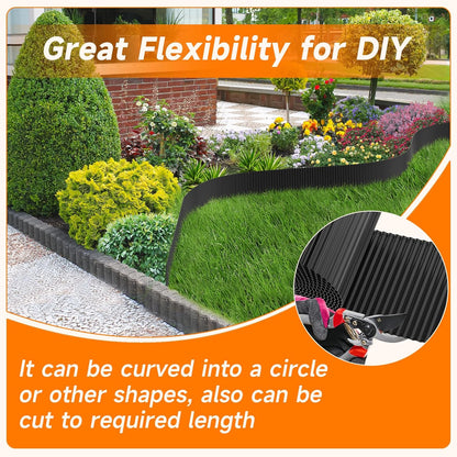 Corrugated Garden Edging,6"×40Ft Galvanized Steel Landscape Edging & Lawn Edging Border,Metal Garden Border for Flower Beds,Garden,Lawn,Raised Beds & Tree Surrounds(Black)