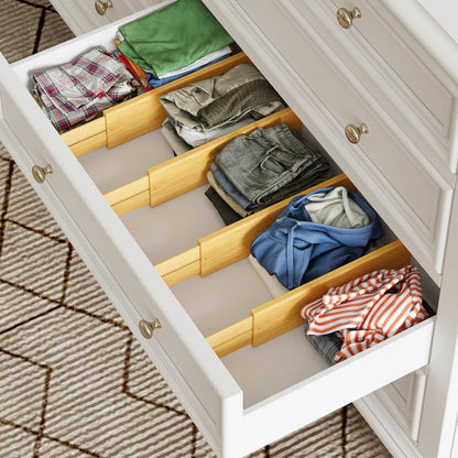 BAMEOS 4" High Drawer Dividers Bamboo Separators Organization Expandable Organizers for Kitchen Bedroom Bathroom Dresser Office 4-pack