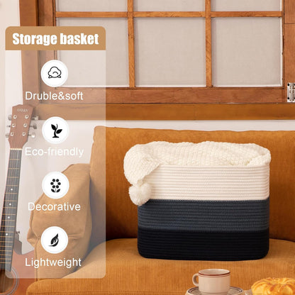 Storage Baskets for Organizing, 2 Pack Woven Basket for Storage, Rectangle Baskets for Shelves Closet Organizers, Toy Basket for Nursery Storage Living Room, Laundry Room, Bedroom (Gradient Blue)