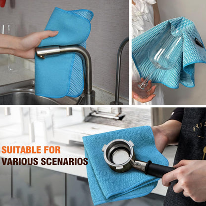 KinHwa Kitchen Washcloths for Dishes Absorbent Microfiber Dish Cloths Quick Dry Dish Rags with Poly Scour Scrub Side Ideal for Kitchen Cleaning (Blue, 12inchx12inch 9 Pack)