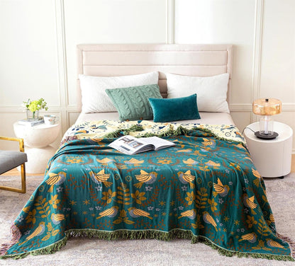 MSGKV Boho Throw Blanket 100% Cotton Blankets for Bed Couch 60''x80'', Soft Summer Blanket Travel Boho Quilt Muslin Blanket Home Decor Farmhouse Warm Throws Gifts for Women Mom