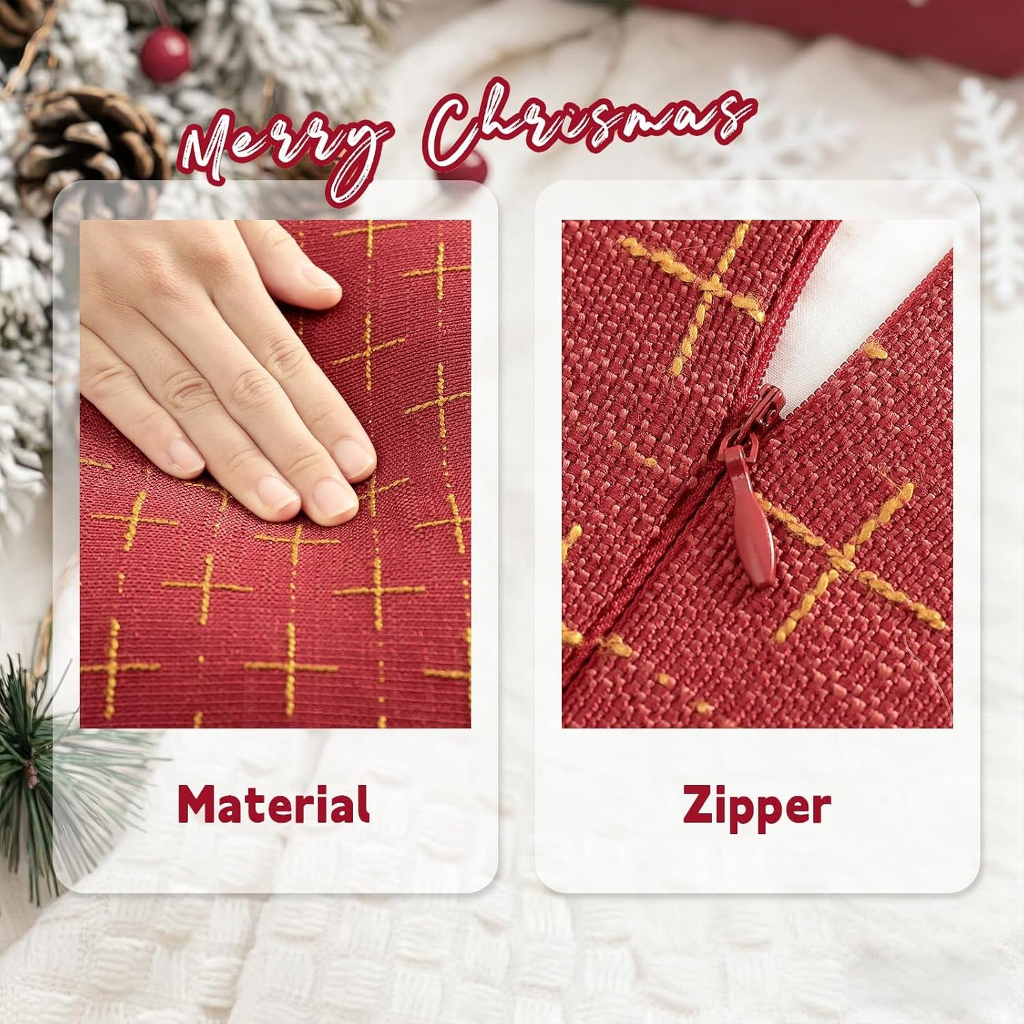 ZWJD Christmas Pillow Covers 12x20 Set of 2 Soft Polyester Textured Pillowcases with Stylish Flange Edge Cozy Farmhouse Christmas Pillows for Couch Bed Sofa Living Room (Red)