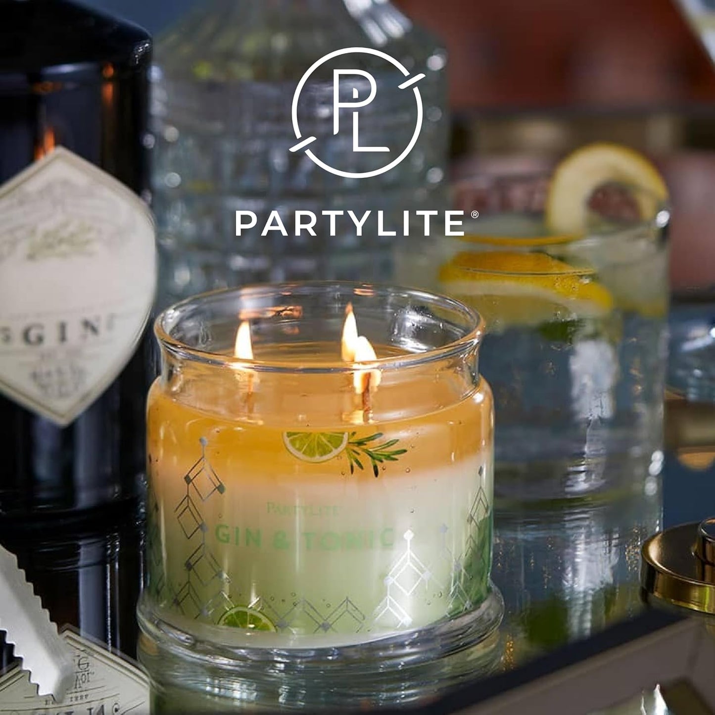 PartyLite 3-Wick Jar Candle, Highly Fragranced Clean Burning Glass Candle, 25-45 Hours Burn Time (Gin & Tonic)