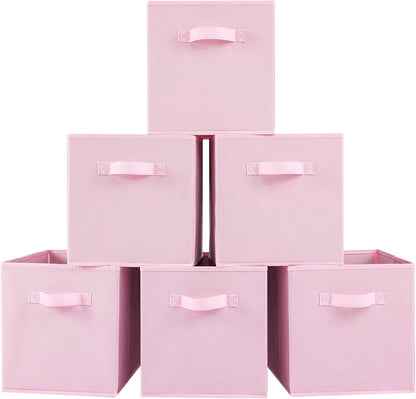 Stero 13x13x13 Inch Fabric Storage Bins 6 Pack Fun Colored Durable Storage Cubes with Handles Foldable Cube Baskets for Home, Kids Room, Closet and Toys Organization Pink