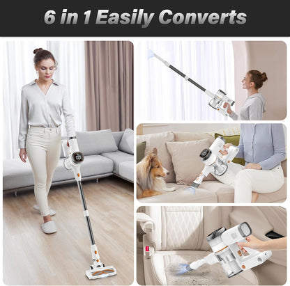 Tikom V500 Cordless Vacuum Cleaner for Home, 40000Pa/450W Stick Vacuum with LED Touch Screen, Charging Wall Dock, Anti-Tangle, Lightweight Handheld Vacuum for Pet Hair, Hard Floor, Carpet
