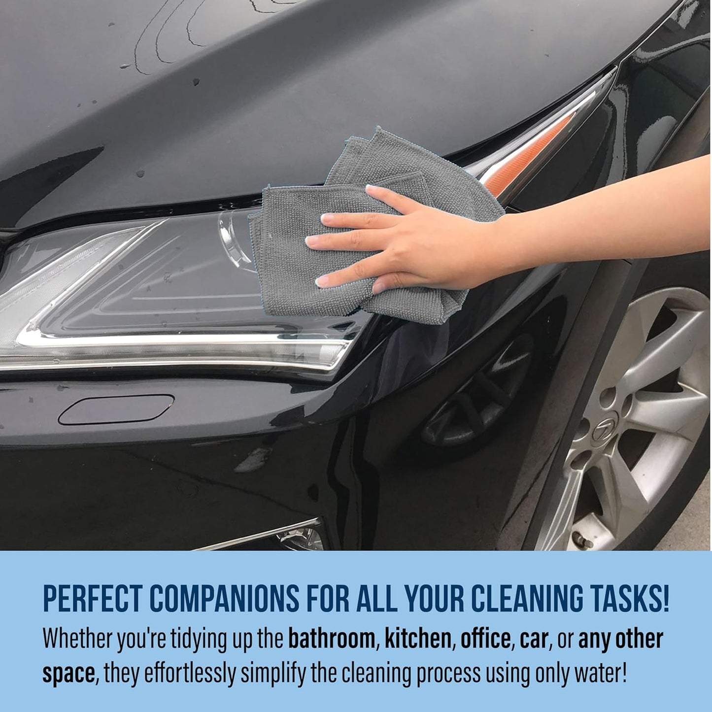 GREEN LIFESTYLE Chamois Cloth, Microfiber Cleaning Cloth 150 Pack, Borderless Towels Cleaning, Car Microfiber Towel, Drying Car Wash Towels (11.5" x 11.5", Grey)