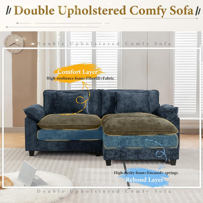URRED Modular Sectional Sofa Comfy Cloud Couch, Modern Chenille Sofa Sleeper Deep Seat Couches with Ottoman/Pillows for Living Room (Blue, 82.6''- L Shape)