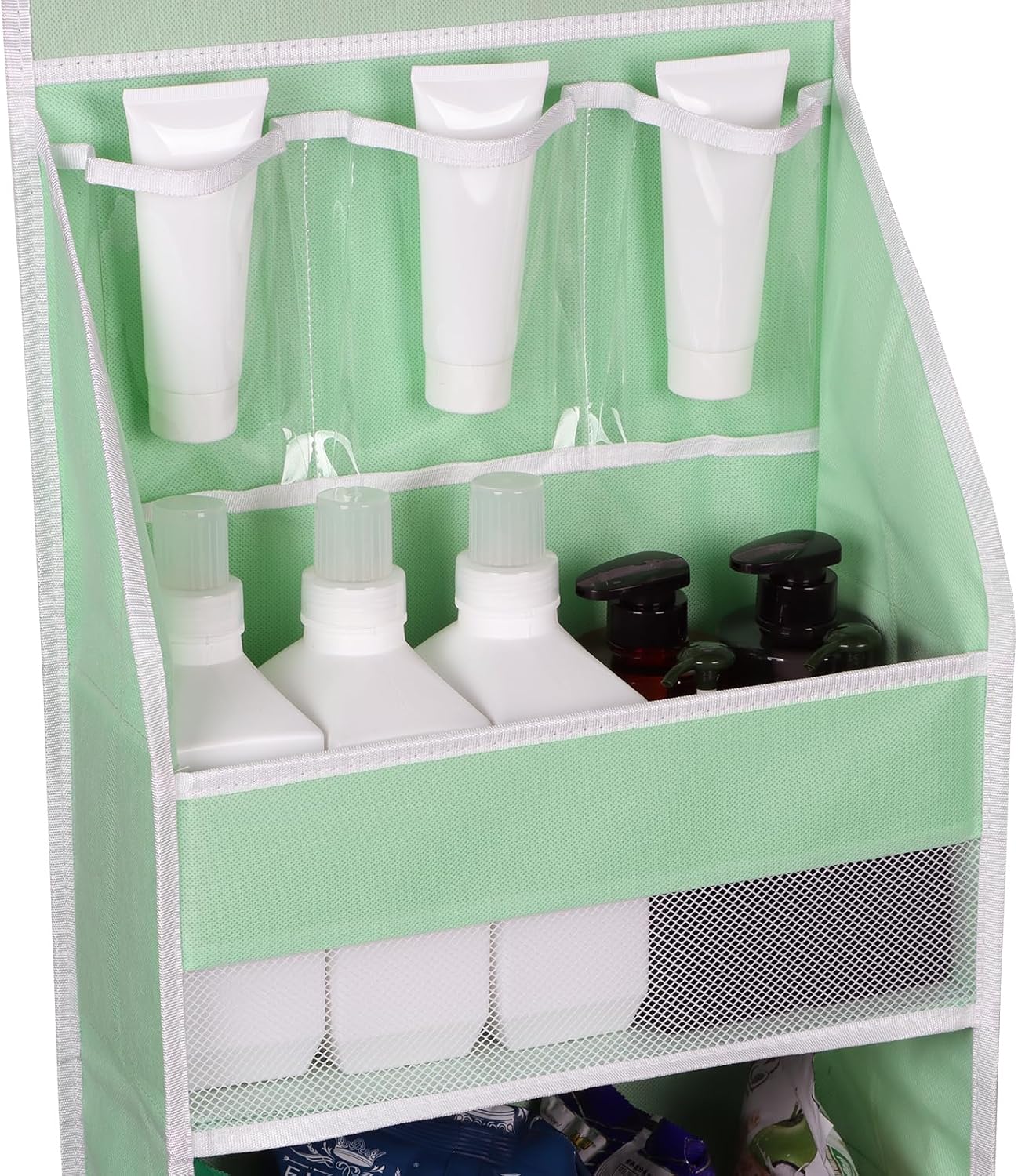 Univivi 5-Shelf Fabric Door Storage Over Door Hanging Organizer with 4 Large Pockets and 3 Small PVC Pockets Nursery Closet Cabinet Wall Mount Hanging Storage Organizers for Baby Nursery (Green)