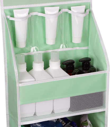 Univivi 5-Shelf Fabric Door Storage Over Door Hanging Organizer with 4 Large Pockets and 3 Small PVC Pockets Nursery Closet Cabinet Wall Mount Hanging Storage Organizers for Baby Nursery (Green)