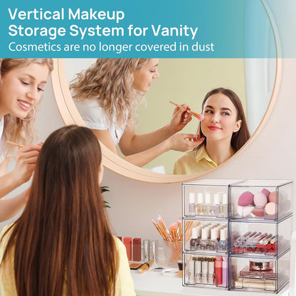 Vtopmart 8 Pack Clear Small Stackable Storage Drawers,Acrylic Bathroom Makeup Organizer,Plastic Storage Bins For Vanity, Undersink, Kitchen Cabinets, Pantry, Home Organization