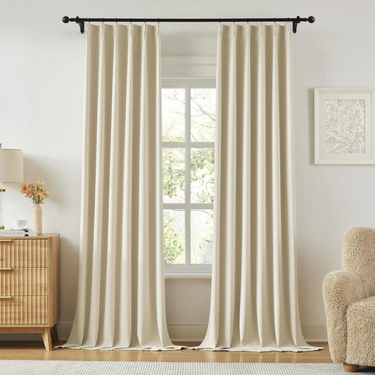 KangBang Cream Blackout Curtains 105 Inches Long, Extra Wide Pinch Pleated Sound Dampening Room Divider Drapes for Hall Large Windows, Aesthetic Privacy Decorative,60”Wx105”L,9 FT,2 Panels