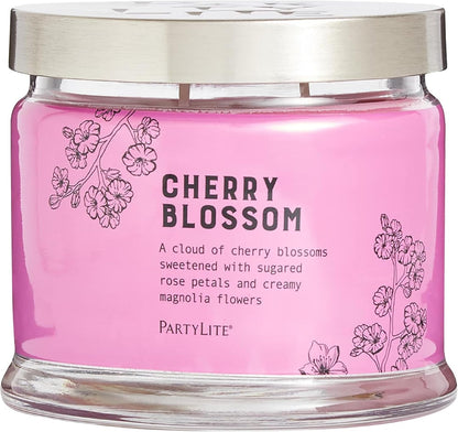 PartyLite 3-Wick Jar Candle, Highly Fragranced Clean Burning Glass Candle, 25-45 Hours Burn Time (Cherry Blossom)