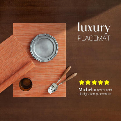 LEXMORE Placemats Set of 8 Vinyl/Plastic Woven Place Mats for Kitchen Table Indoor/Outdoor Washable Placemat Wipeable Dining Table Mats(Orange)