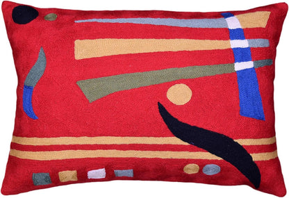 Lumbar Kandinsky Red Abstract Pillow Cover Modern Throw Pillowcase Chair Cushion Contemporary Farmhouse Pillowsham Couch Handembroidered Wool Size 14x20