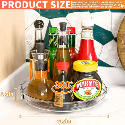 9.5" W Acrylic Clear Lazy Susan Turntable for Cabinet,Kitchen Countertop,Refrigerator and Pantry Organization Storage,1 Tier Small Spinning Organizer for Vitamin,Medicine,Spice Rack & Organization