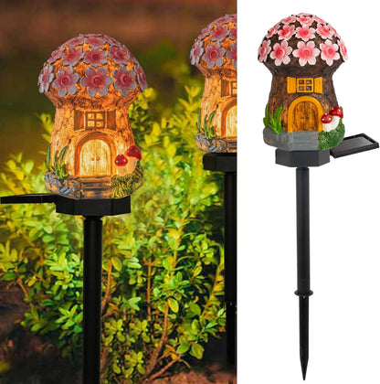 Dazzle Bright Solar Mushroom Lights Fairy Garden Lights for Home Decor Outdoor Decorative Stakes Mushroom House Solar Powered LED Landscape Lighting for Lawn, Walkway, Patio, Yard