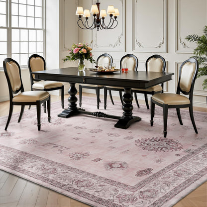AMOAMI-Vintage Area Rug 6X9 Pink Rugs for Living Room-Soft Living Room Rug Non Slip Rugs for Bedroom Carpet Machine Washable Rug for Dining Room Bedside Office Room Decor