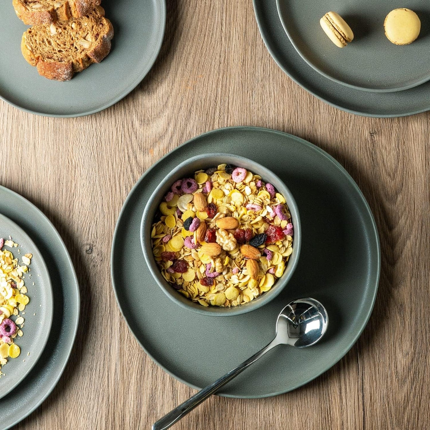 AmorArc Stoneware Dinnerware Sets, Wavy Rim Ceramic Plates and Bowls Sets, Highly Chip and Crack Resistant | Dishwasher & Microwave & Oven Safe Dishes set, Service for 4 (12pc)