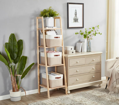 DECOMOMO Storage Bins Fabric Storage Baskets for Shelves, Linen Closet Organization Toys Nursery (Beige and White, Large - 4 Pack)