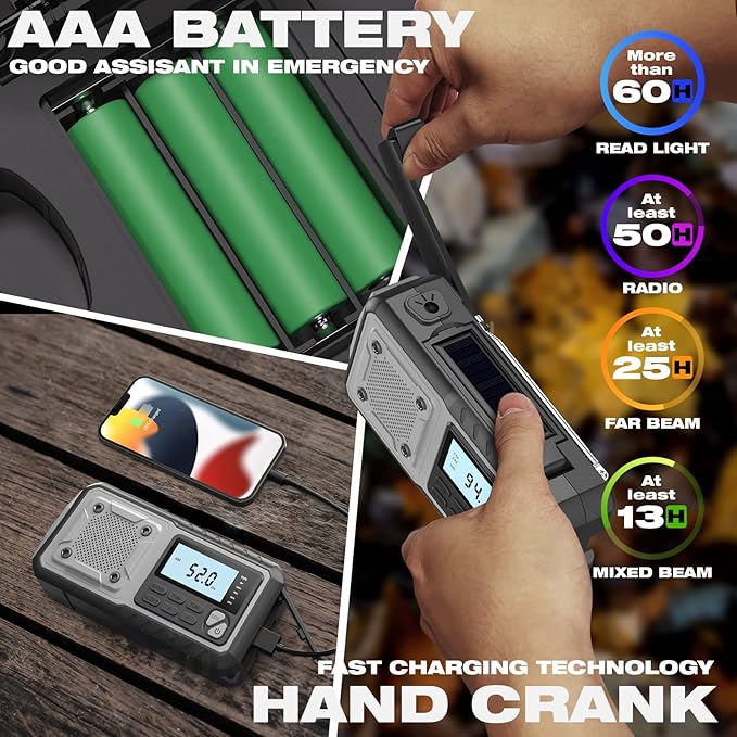 Emergency Weather Radio 5000mAh with Solar Hand Crank, Men Dad Husband Cool Gadgets, NOAA AM FM Portable Battery Power Weather Alert Radios with Flashlight, Perfet Gifts for Home Outdoor Office