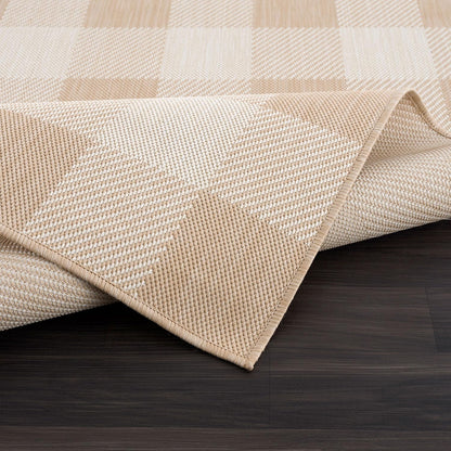 CAMILSON Outdoor Rug - Modern Area Rugs for Indoor and Outdoor Patios, Kitchen and Hallway mats - Easy Cleaning Non Shedding Washable Outside Carpet (8x10, Buffalo - Beige/White)