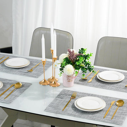 Placemats Set of 12，Non-Slip PVC Weave Table Placemats Easy to Clean，Heat Resistant Place Mats for Kitchen Dining Table Decoration Indoor Outdoor，Gray