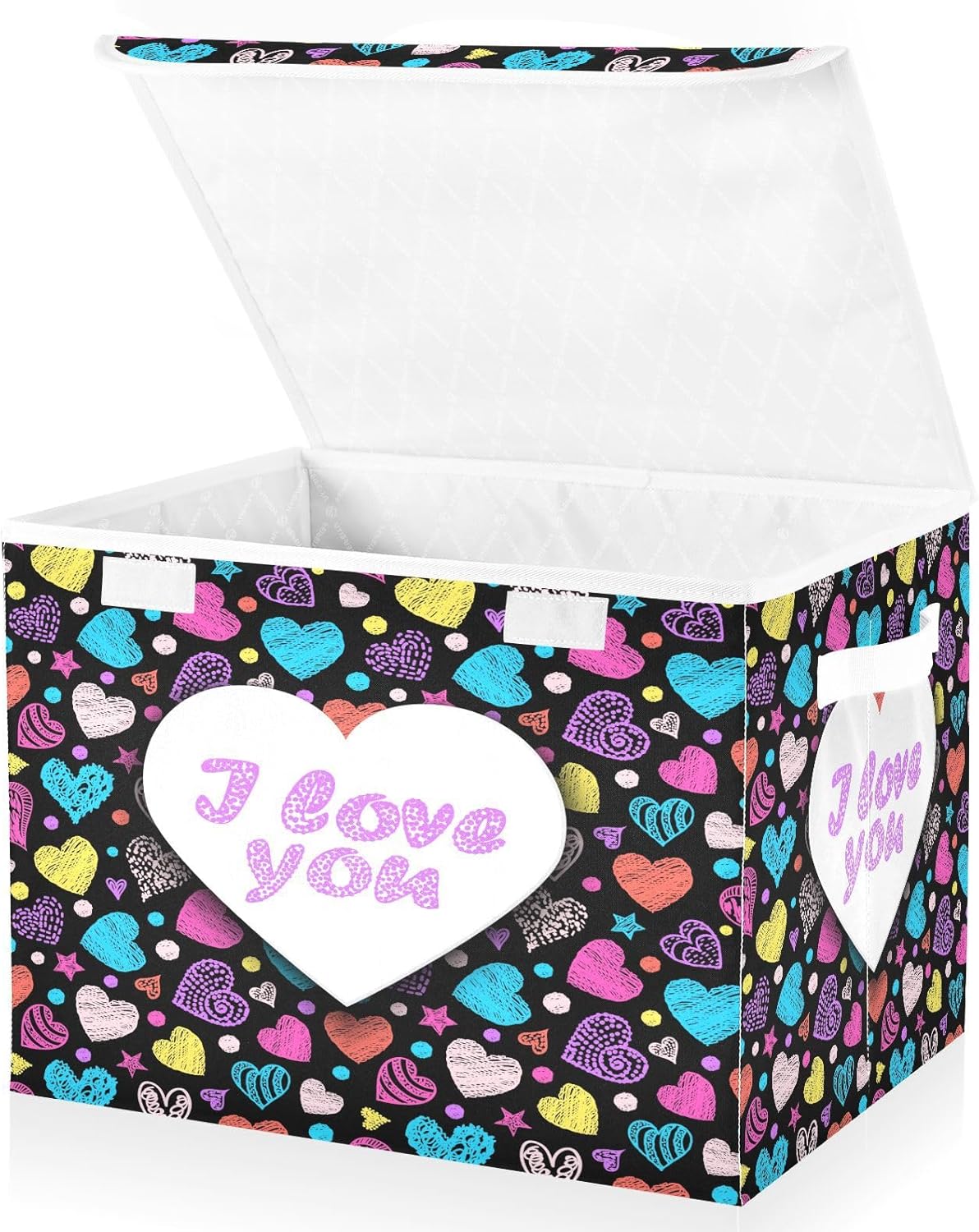 susiyo Colorful Valentines Heart Dark fabric storage baskets with lids,Collapsible Storage Boxes,Foldable storage boxes with handles for Home,Office,Closet Organization