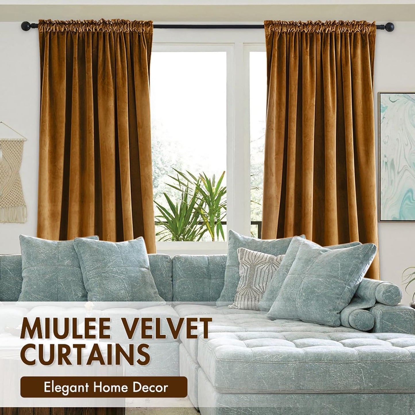MIULEE Golden Brown Velvet Curtains Thermal Insulated Blackout Curtain Drapes for Bedroom Living Room Darkening 84 Inches Long Curtains Panels Rod Pocket Set of 2