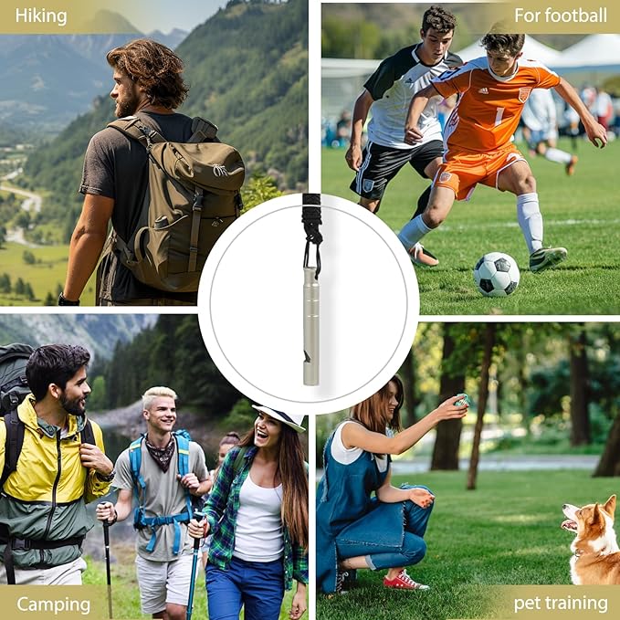 Titanium Emergency Whistle, 120DB Survival Safety Whistles with Black Lanyard, Outdoor Small Lifesaving Loud Whistle for Coaches Sports Boating Dog Training Hiking Camping