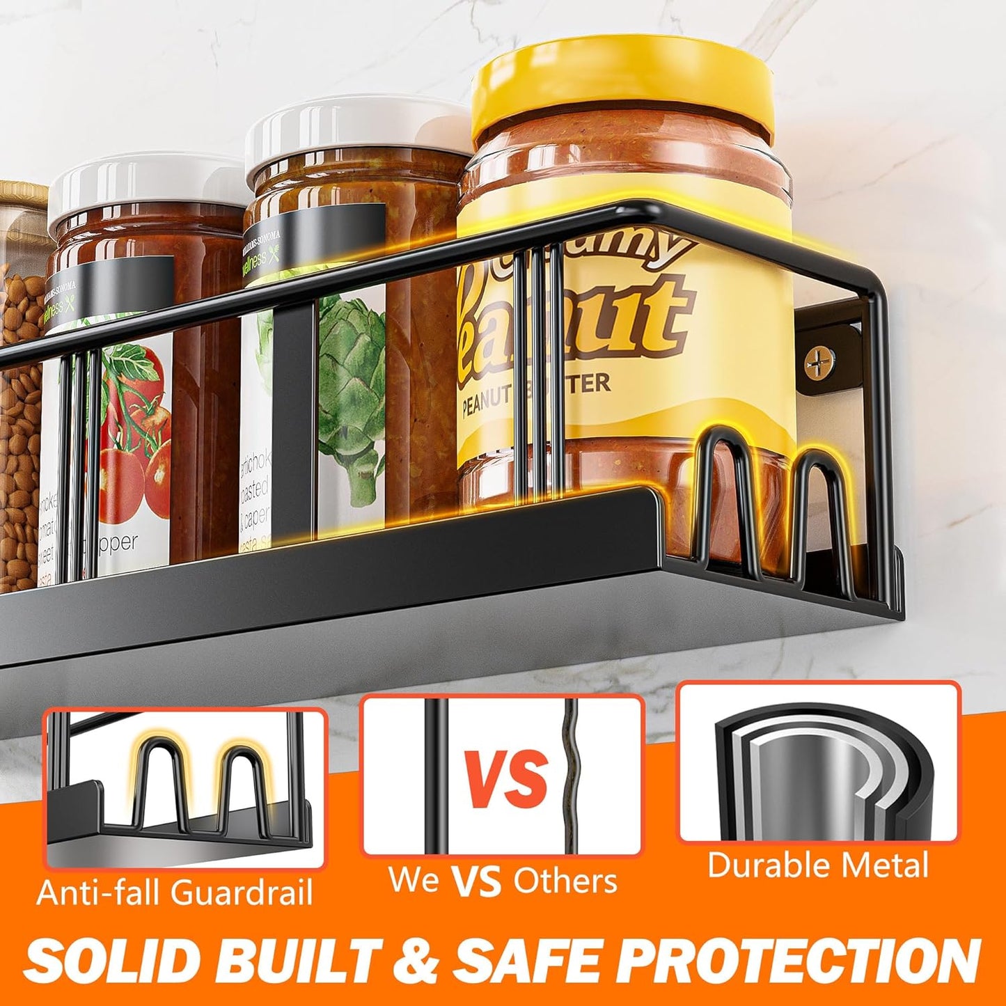 Spice Rack Wall Mounted 3 Pack, Space-Saving Spice Organizer for Spice Jars and Seasonings,Screw or Adhesive Hanging Spice Rack Organizer for Your Kitchen Cabinet,or Pantry Door