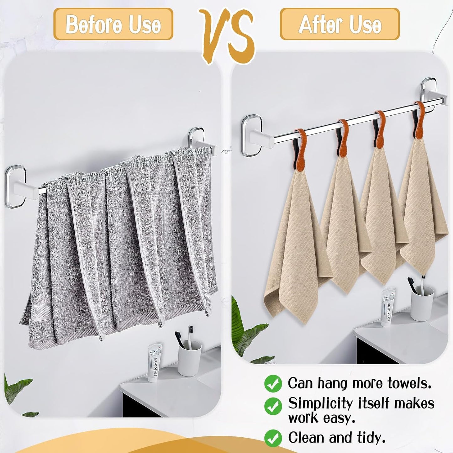 4 PCS Genuine Leather Towel Clips for Kitchen, Magnetic Hand Clips, Towel Holder with Magnet for Rods and Racks, Bathroom Accessory (Light Brown)