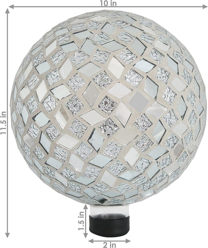 Sunnydaze 10-inch Gazing Ball for Garden - Crackled Glass Mosaic Gazing Globe for Outside - Mirrored Diamond Mosaic
