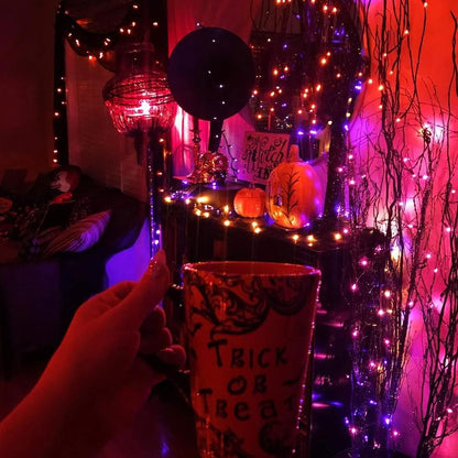 Purple and Orange Solar Halloween Lights Outdoor, Total 80 FT 240 LED Solar Powered Waterproof Fairy Lights 8 Modes Copper Black Wire Lights for Halloween Party Tree Wedding Yard Decorations, 2 Pack