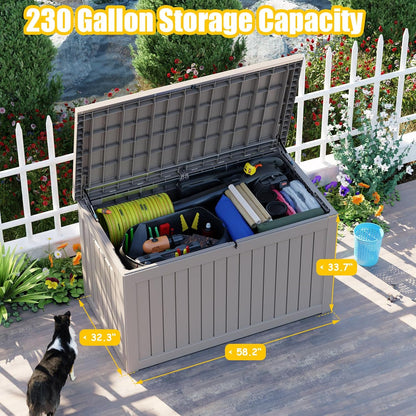 XXL 230 Gallon Large Resin Deck Box, Lockable Outdoor Storage Box for Patio Cushions Storage Furniture,Garden Tools, Pool Supplies, Weatherproof and UV Resistant- Grey (230 Gallon)