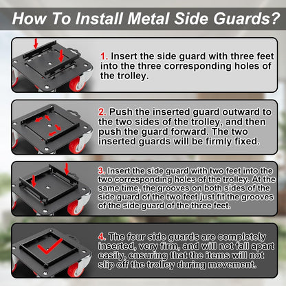 Furniture Dolly 5 Wheels Heavy Duty with Removable Side Guards,3307 Lbs Capacity,360° Rotating Wheels & Side Brake,Furniture Movers Lifter Tool with Wheels for Appliances,Sofas,Beds,Pianos