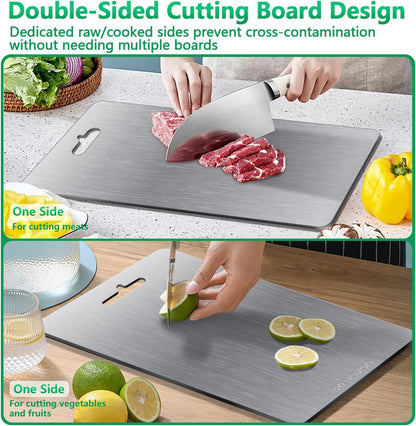 Titanium Cutting Boards for Kitchen [Set of 3], Double Sided Pure Titanium Cutting Board | Easy to Clean | Dishwasher Safe | Food-Grade Raw & Cooked Foods or Outdoor Camping Chopping Board