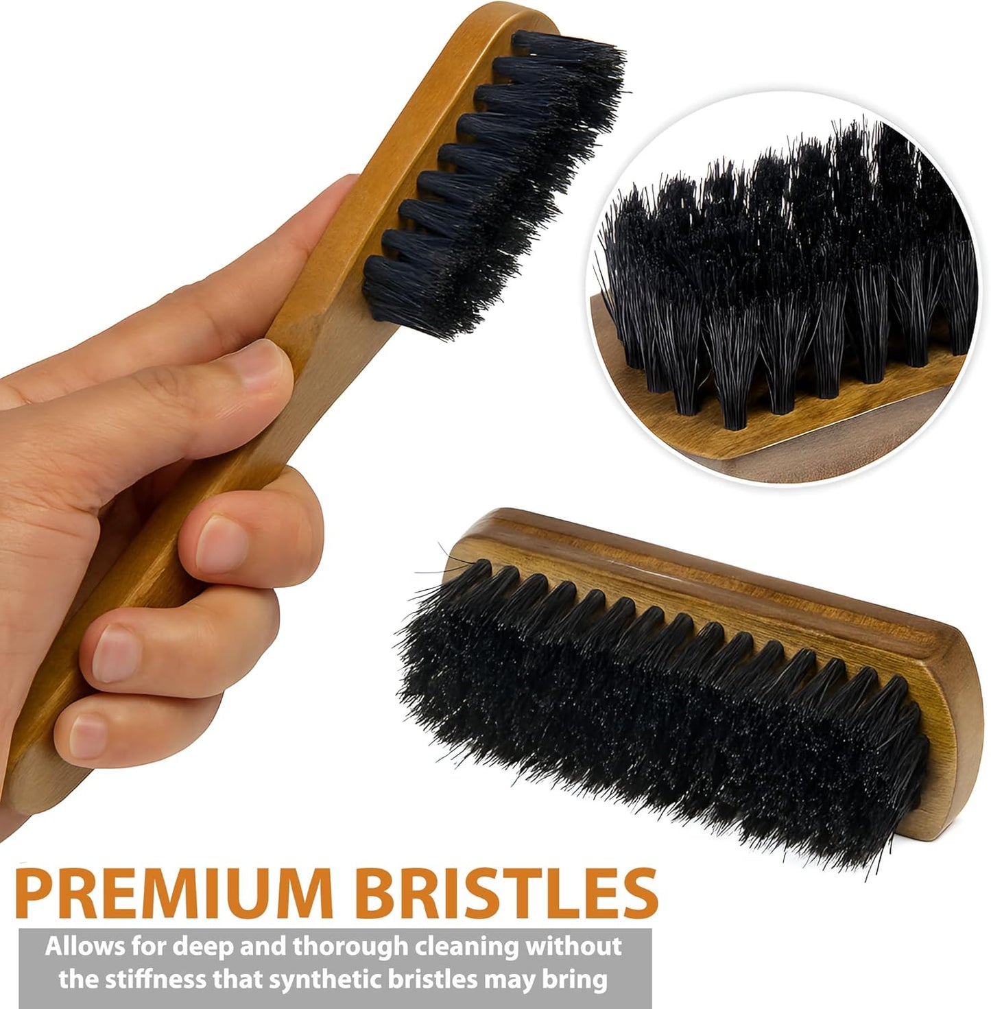 TAKAVU Leather & Upholstery Cleaning Brush Set, 100% Black Boar Bristle, to Clean Car Seats & Leather Sofas, for Alcantara, Interiors, Furniture, Boots, Shoes, Bags and More