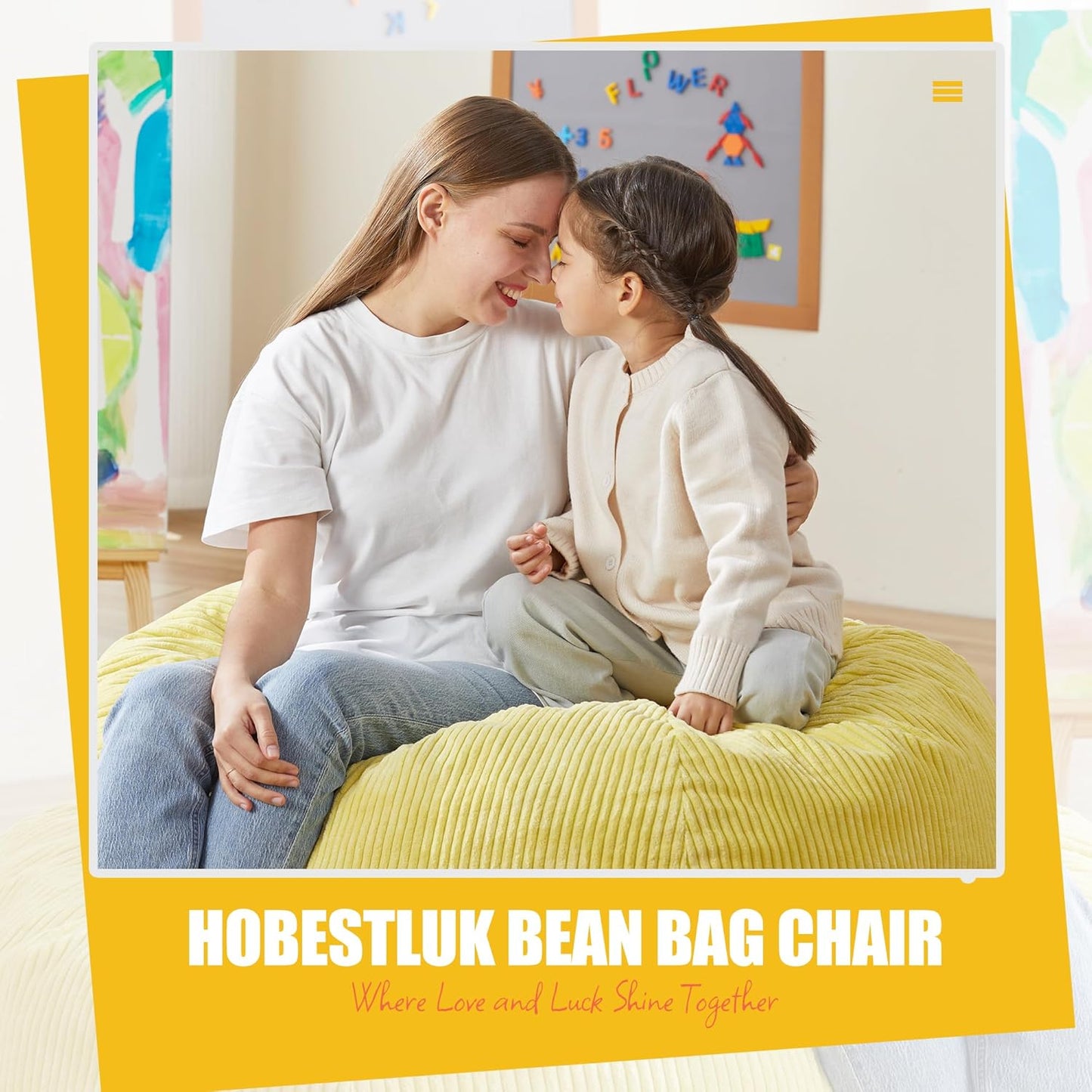 Hobestluk 3.5FT Bean Bag Chair Adult Bean Bag Chair Large Bean Bag Chair with Filler Included Teardrop Bean Bag with Removable Cover for Bedroom Living Room - (Large, Yellow)