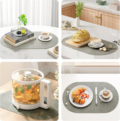 DOLOPL Oval Placemats Set of 6, Gray Faux Leather Heat Resistant Table Mats - Anti Slip Table Place Mats, Washable Wipeable Outdoor Placemats for Kitchen Dining Room Table Decorations(13.8"x21.6")