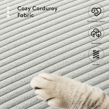 ROWHY 113'' Modular Sectional Cloud Couch, 5 Seater Corner Sofa Big Comfy Corduroy Oversized L Shaped Couch with 2 Pillows, Ottoman, Deep Seat Sectional Couches for Living Room Office, Light Grey