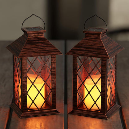 Solar Lanterns Outdoor, Waterproof Garden Hanging Lanterns,13" Outdoor Decorative Lantern with LED Flickering Flameless Candles, Vintage Lantern for Porch, Yard,Patio Decor