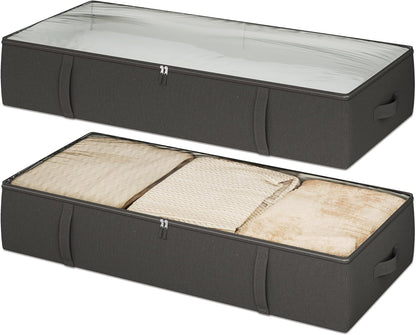 2-Pack Under Bed Storage Containers, 8 Inches Tall Underbed Clothes Storage Organizer Bin with Sturdy Sidewalls/Bottom, Under the Bed Storage Bags 2 Storage Bins, Black