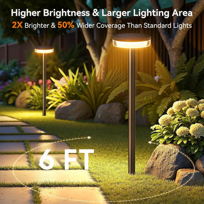 LETMY Solar Pathway Lights Outdoor, 6 Pack 2X Brighter Solar Lights Outdoor Waterproof, Taller Pathway Light with Larger Panel, Auto On/Off Up to 12Hrs Driveway Light for Yard Outside Patio Path Lawn