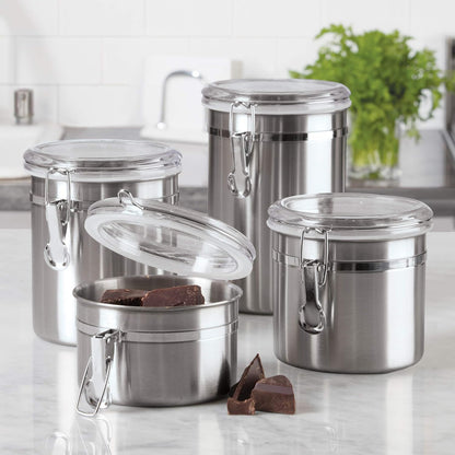 Oggi Stainless Steel Kitchen Canister 152oz + Oggi Stainless Steel 4 pc Food Storage Container Set - Ideal for Kitchen Storage