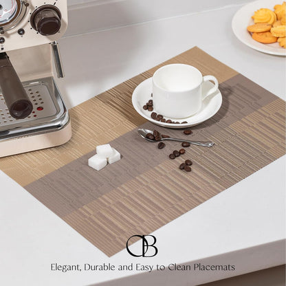 Placemats Set of 4 - Easy Clean Woven Vinyl Placemats for Dining Table, Indoor/Outdoor Place Mats, Washable PVC Table Mats （Gold Dune）