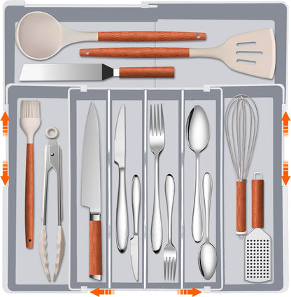 Expandable Large Silverware Organizer - BPA-Free Food-Safe Kitchen Utensil Drawer Organizer, Adjustable 4-7 Deeper Slots Cutlery Tray for Forks Knives, Kitchen Organizers and Storage Solution